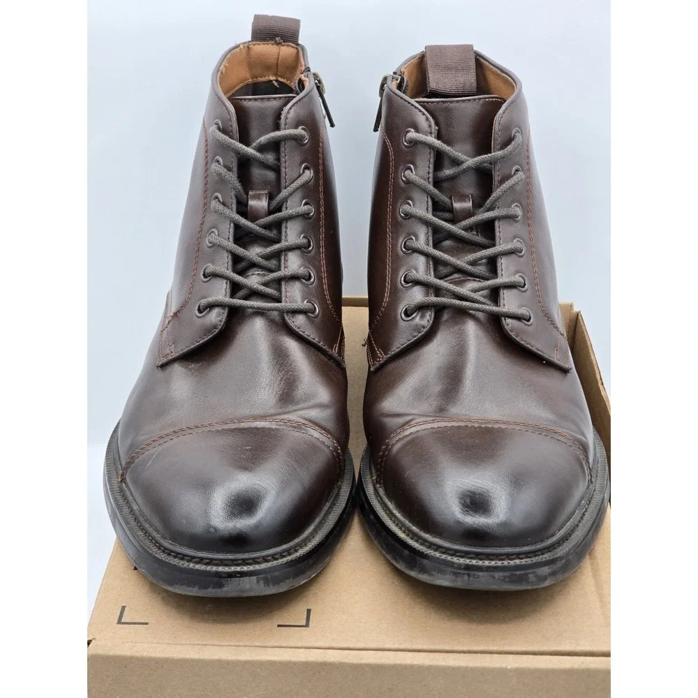 H&M Chelsea Boots Brown Oak Side Zipper Lace Up Ankle Boots Mens‎ Size 10M